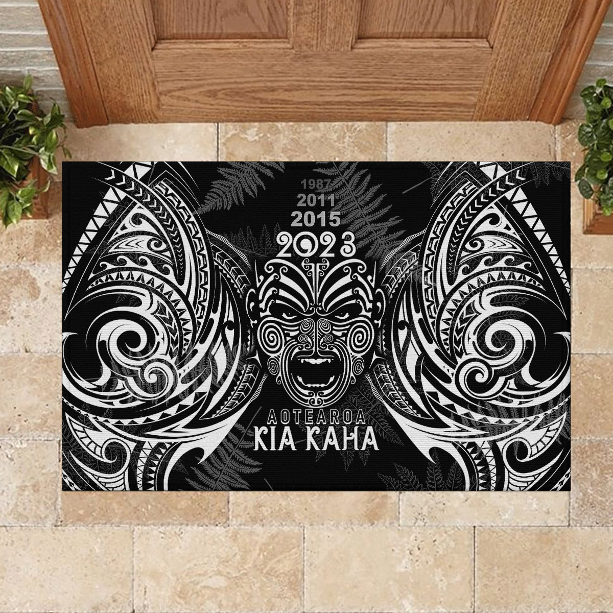 New Zealand Rugby Rubber Doormat 2023 World Cup Aotearoa Haka Face LT7 - Polynesian Pride