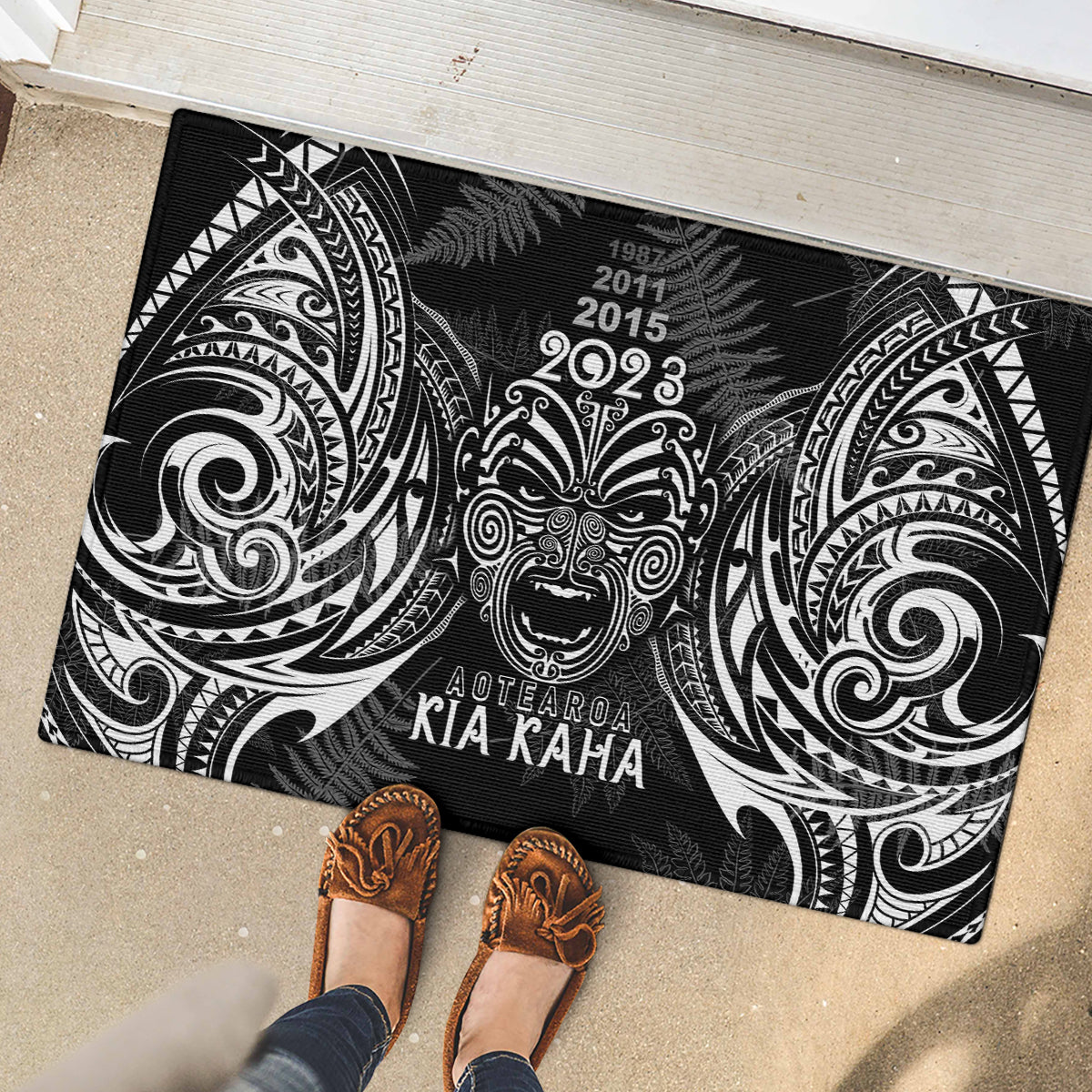 New Zealand Rugby Rubber Doormat 2023 World Cup Aotearoa Haka Face LT7 - Polynesian Pride