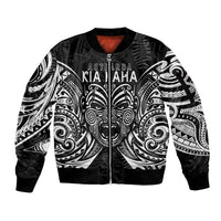 New Zealand Rugby Sleeve Zip Bomber Jacket 2023 World Cup Aotearoa Haka Face LT7 Unisex Black - Polynesian Pride