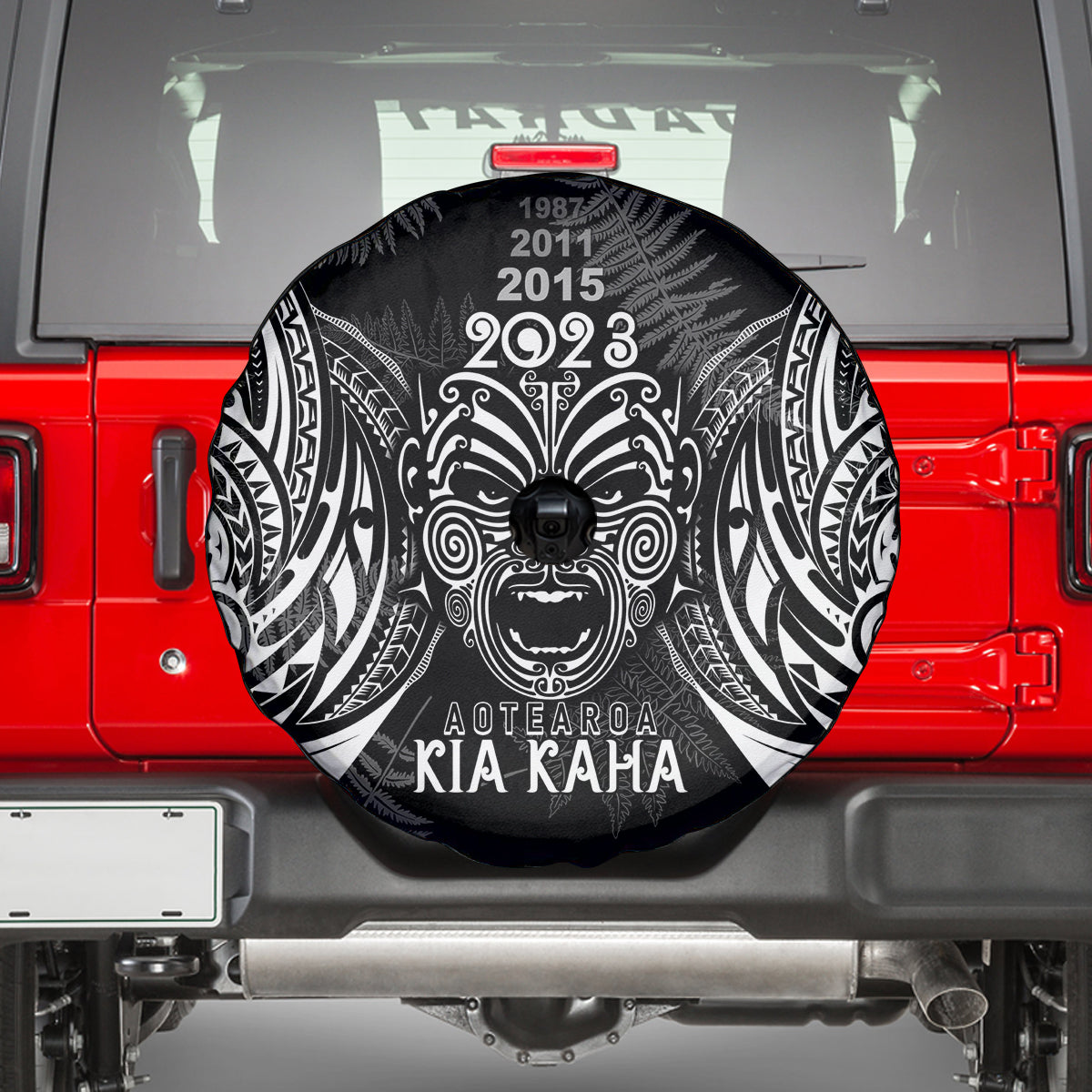 New Zealand Rugby Spare Tire Cover 2023 World Cup Aotearoa Haka Face LT7 - Polynesian Pride