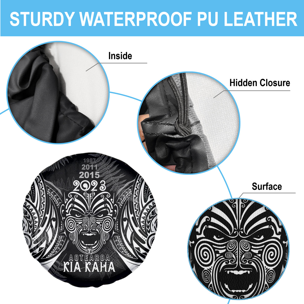 New Zealand Rugby Spare Tire Cover 2023 World Cup Aotearoa Haka Face LT7 - Polynesian Pride