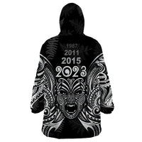 Custom New Zealand Rugby Wearable Blanket Hoodie 2023 World Cup Aotearoa Haka Face LT7 - Polynesian Pride
