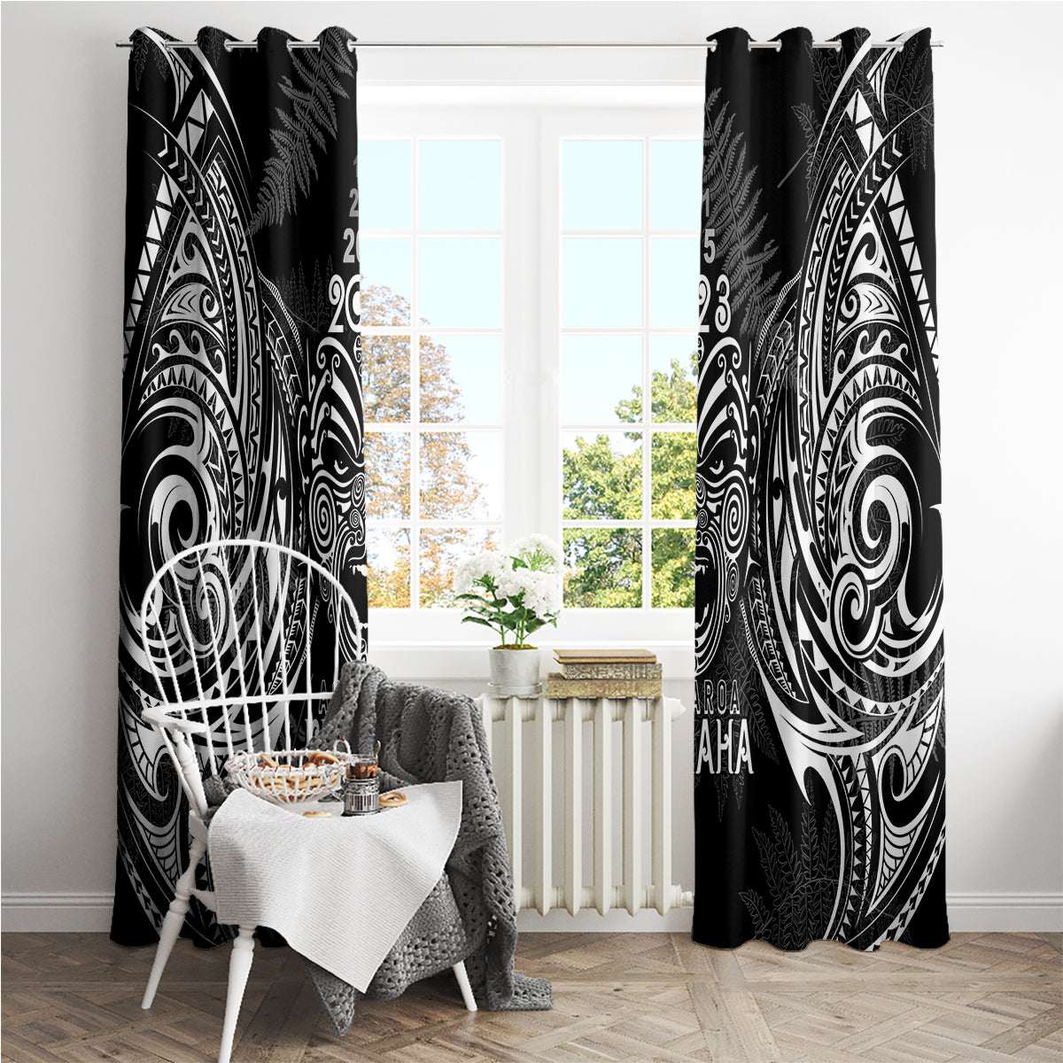 Custom New Zealand Rugby Window Curtain 2023 World Cup Aotearoa Haka Face LT7 - Polynesian Pride