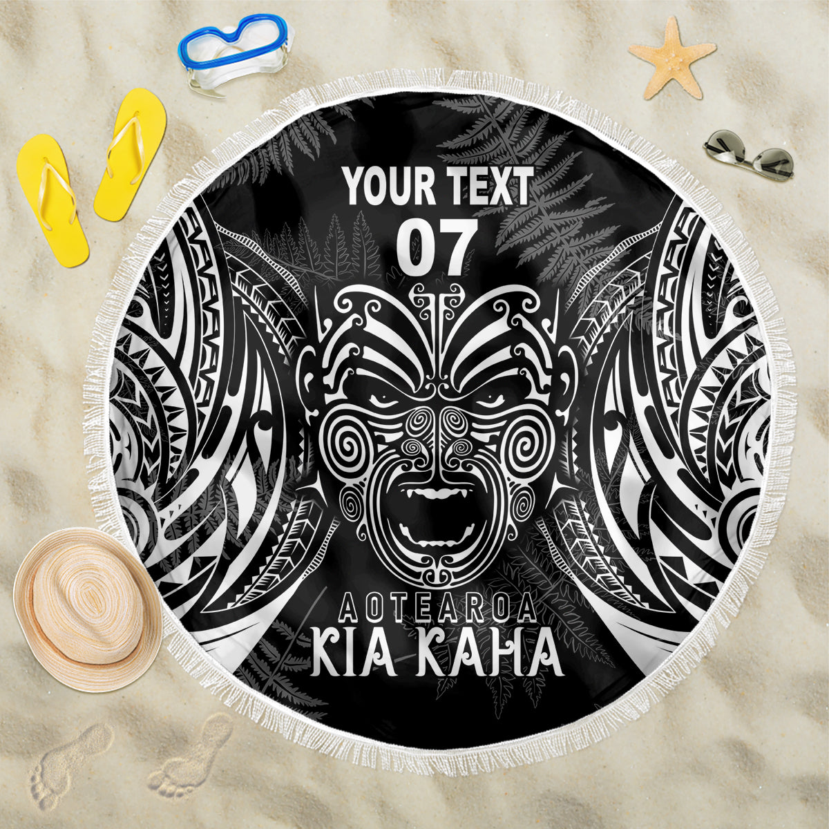 New Zealand Rugby Beach Blanket 2023 World Cup Aotearoa Create History LT7 One Size 150cm Black - Wonder Print Shop