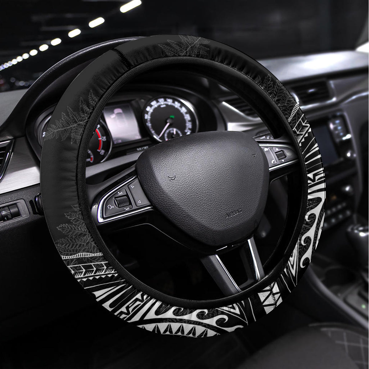 New Zealand Rugby Steering Wheel Cover 2023 World Cup Aotearoa Create History LT7 Universal Fit Black - Polynesian Pride