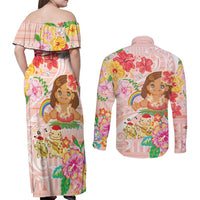 Aloha Hawaii Couples Matching Off Shoulder Maxi Dress and Long Sleeve Button Shirt Kawaii Mele Kalikimaka - Pastel Fever