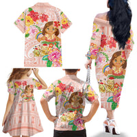 Aloha Hawaii Family Matching Off The Shoulder Long Sleeve Dress and Hawaiian Shirt Kawaii Mele Kalikimaka - Pastel Fever