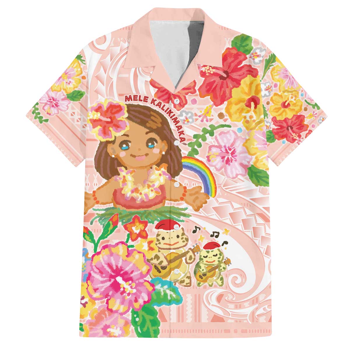Aloha Hawaii Family Matching Off The Shoulder Long Sleeve Dress and Hawaiian Shirt Kawaii Mele Kalikimaka - Pastel Fever