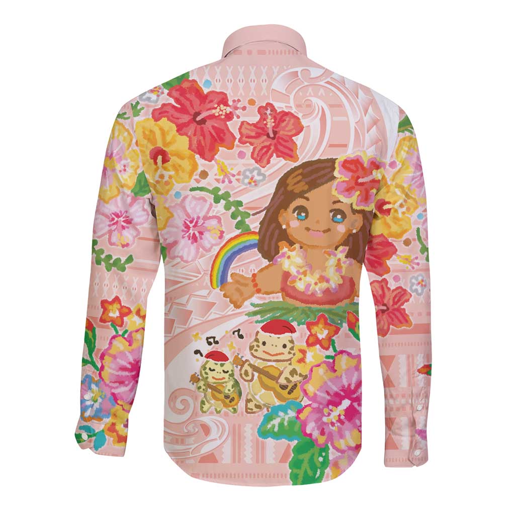 Aloha Hawaii Long Sleeve Button Shirt Kawaii Mele Kalikimaka - Pastel Fever