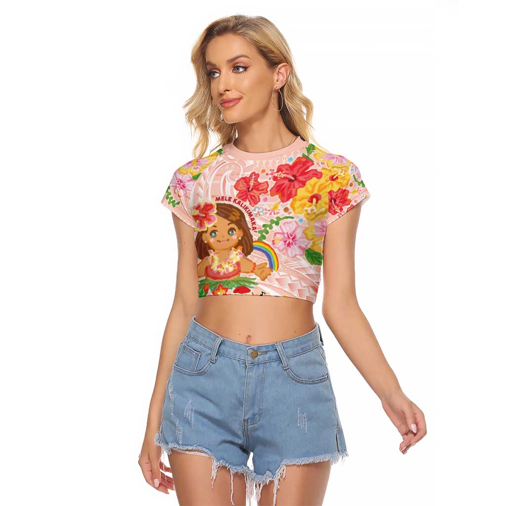 Aloha Hawaii Raglan Cropped T Shirt Kawaii Mele Kalikimaka - Pastel Fever LT7 Female Peach - Polynesian Pride