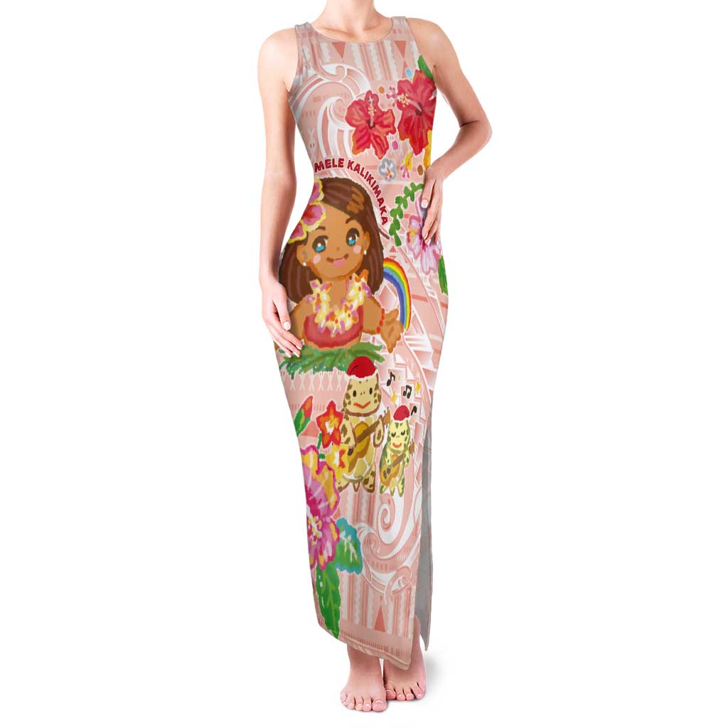 Aloha Hawaii Tank Maxi Dress Kawaii Mele Kalikimaka - Pastel Fever LT7 Women Peach - Polynesian Pride