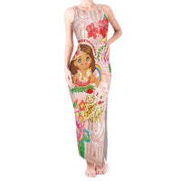 Aloha Hawaii Tank Maxi Dress Kawaii Mele Kalikimaka - Pastel Fever LT7 Women Peach - Polynesian Pride