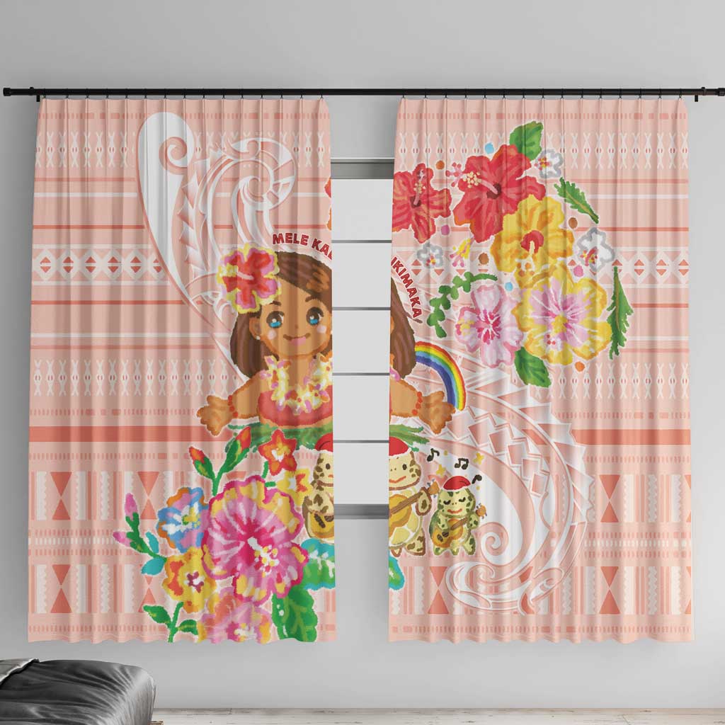 Aloha Hawaii Window Curtain Kawaii Mele Kalikimaka - Pastel Fever LT7 With Hooks Peach - Polynesian Pride