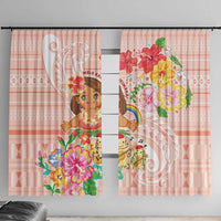 Aloha Hawaii Window Curtain Kawaii Mele Kalikimaka - Pastel Fever LT7 With Hooks Peach - Polynesian Pride