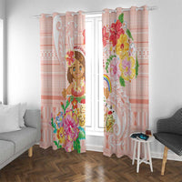 Aloha Hawaii Window Curtain Kawaii Mele Kalikimaka - Pastel Fever LT7 With Grommets Peach - Polynesian Pride