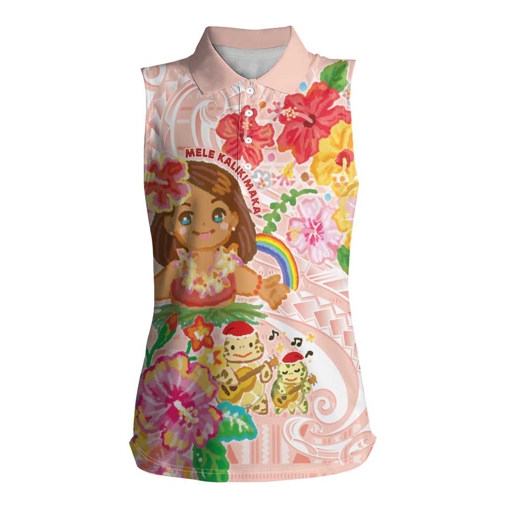 Aloha Hawaii Women Sleeveless Polo Shirt Kawaii Mele Kalikimaka - Pastel Fever