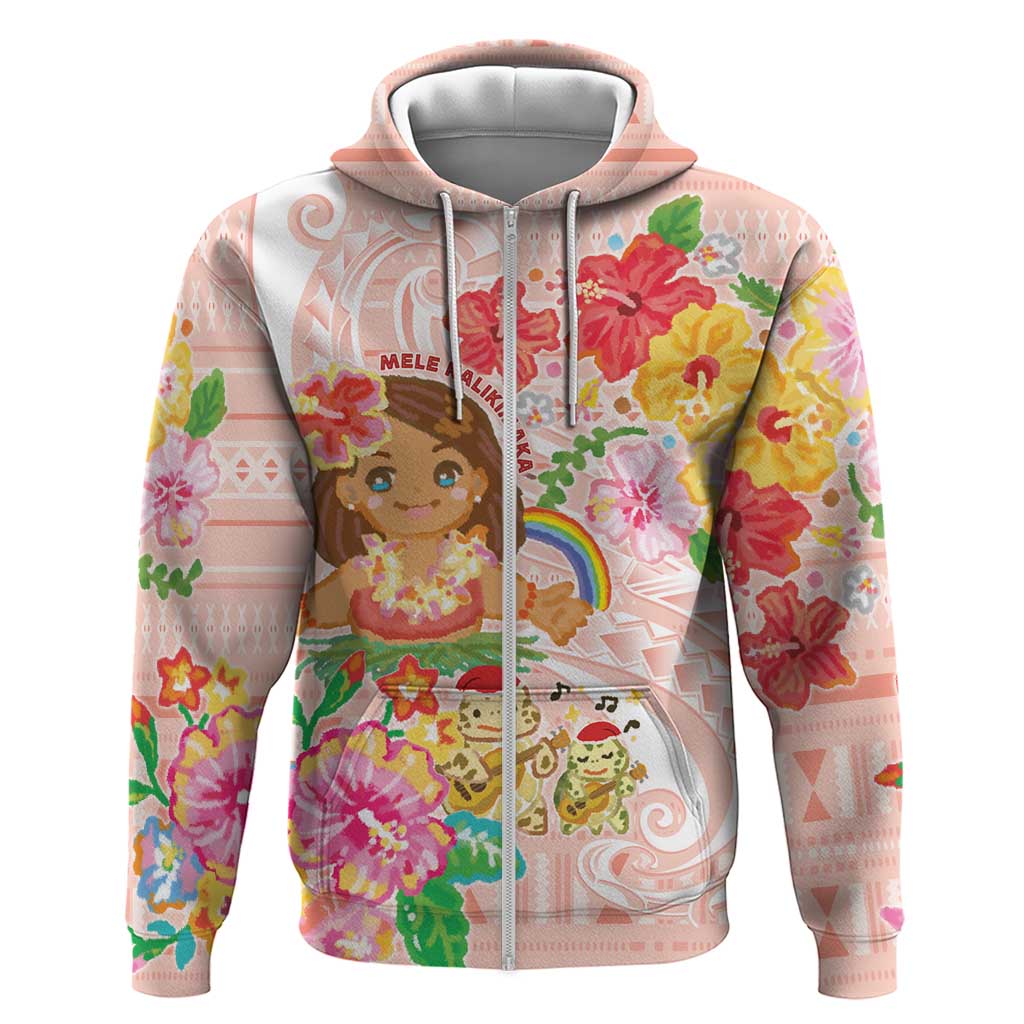 Aloha Hawaii Zip Hoodie Kawaii Mele Kalikimaka - Pastel Fever