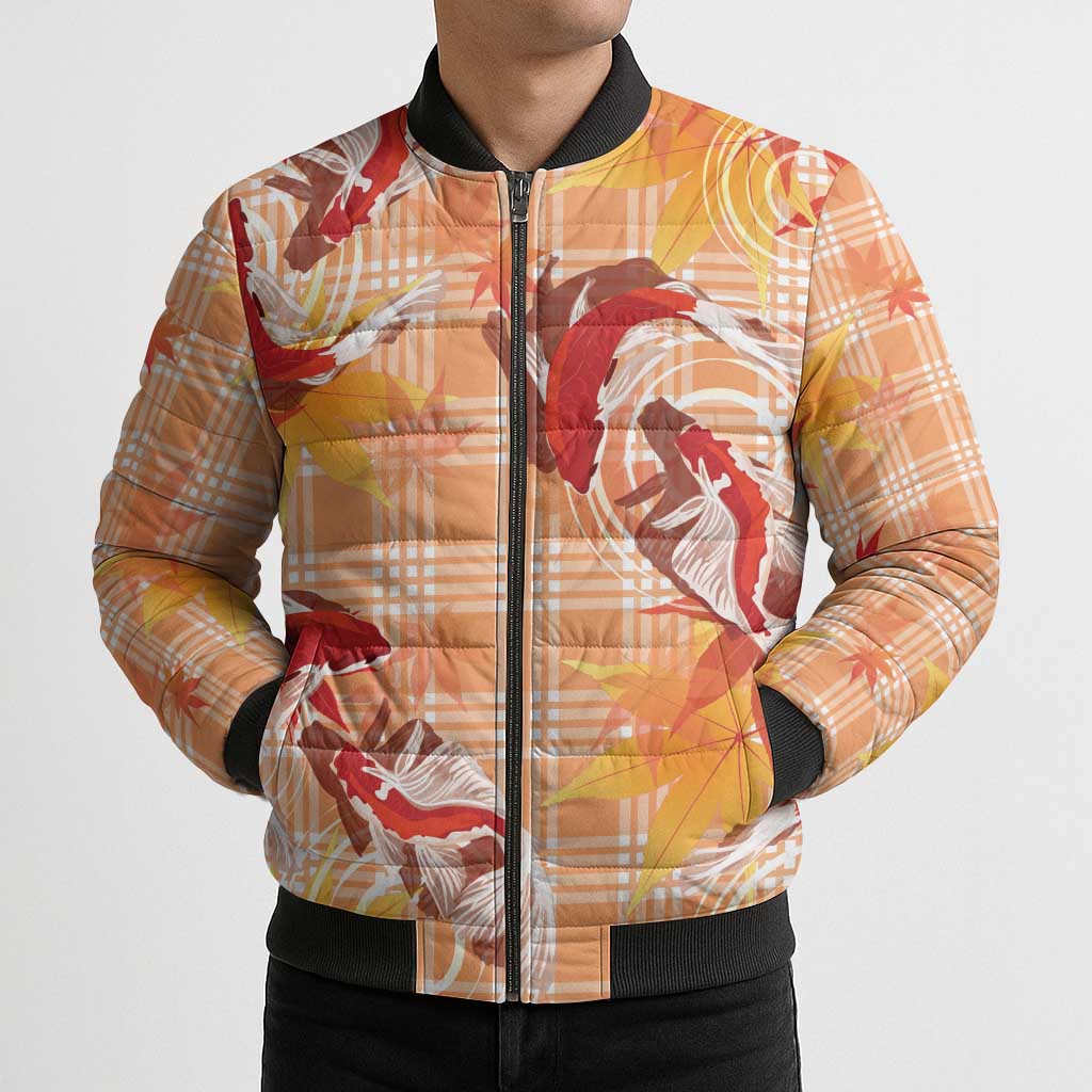 Orange Palaka Hawaii Aloha Bomber Puffer Jacket Koi Pond Mix Japanese Maple - Polynesian Pride