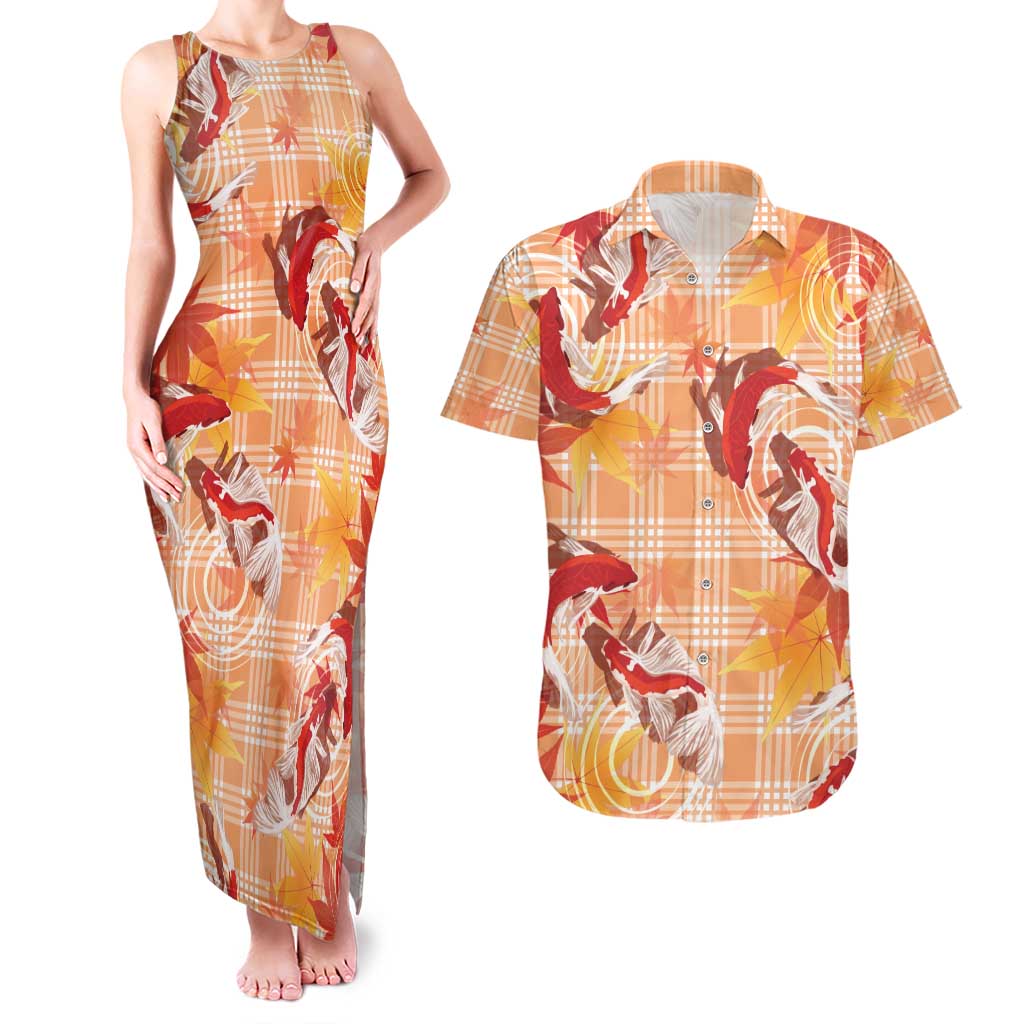 Orange Palaka Hawaii Aloha Couples Matching Tank Maxi Dress and Hawaiian Shirt Koi Pond Mix Japanese Maple - Polynesian Pride