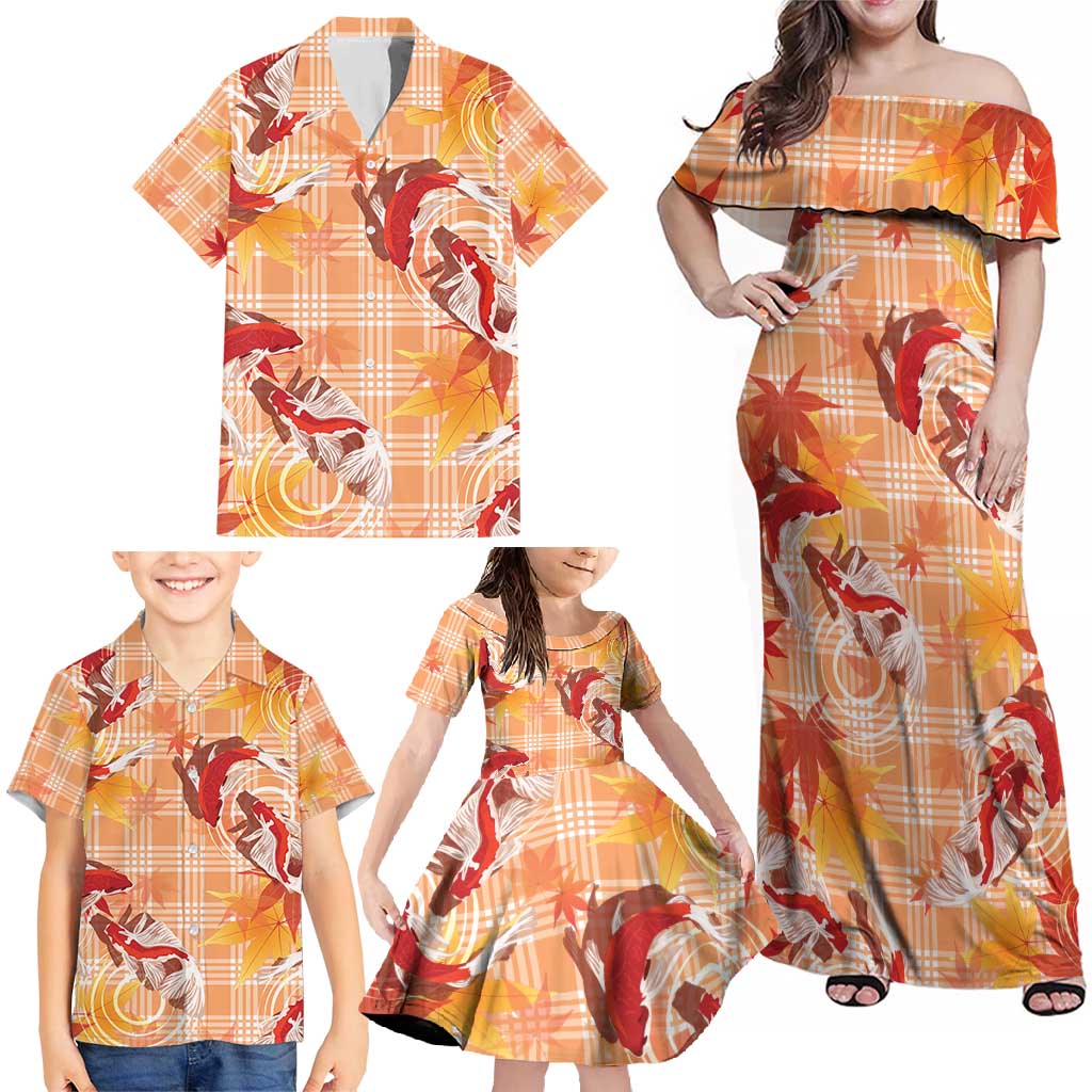 Orange Palaka Hawaii Aloha Family Matching Off Shoulder Maxi Dress and Hawaiian Shirt Koi Pond Mix Japanese Maple - Polynesian Pride