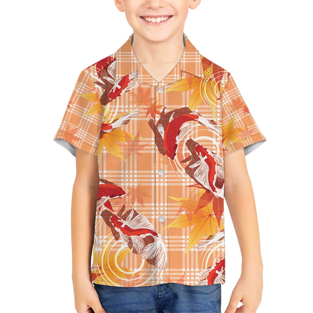 Orange Palaka Hawaii Aloha Family Matching Off Shoulder Short Dress and Hawaiian Shirt Koi Pond Mix Japanese Maple - Polynesian Pride