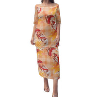 Orange Palaka Hawaii Aloha Family Matching Puletasi and Hawaiian Shirt Koi Pond Mix Japanese Maple - Polynesian Pride