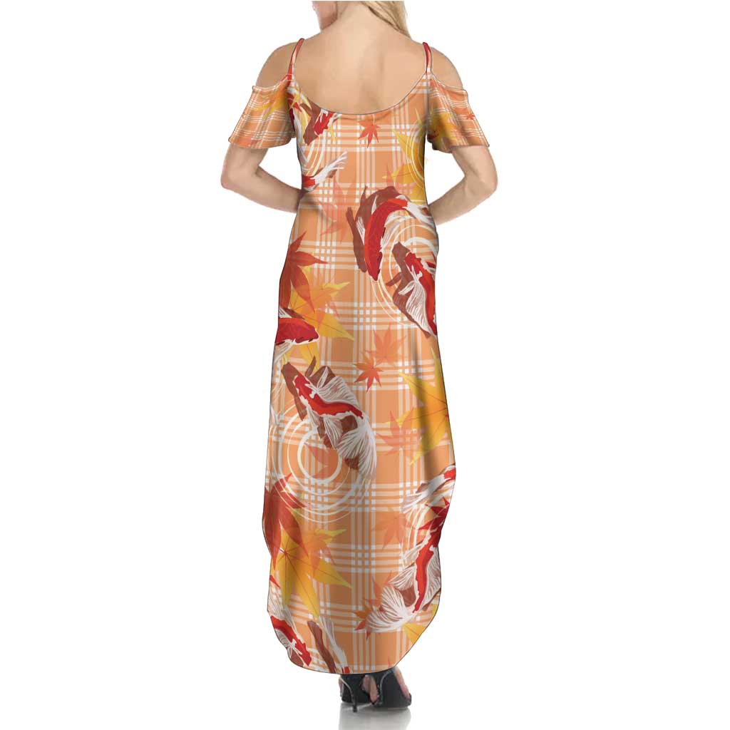 Orange Palaka Hawaii Aloha Family Matching Summer Maxi Dress and Hawaiian Shirt Koi Pond Mix Japanese Maple - Polynesian Pride