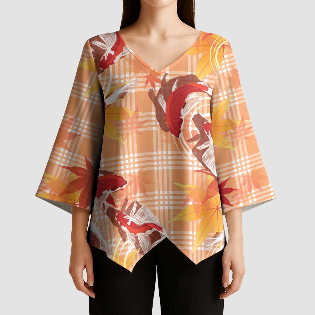 Orange Palaka Hawaii Aloha Kimono Sleeve Blouse Koi Pond Mix Japanese Maple - Polynesian Pride
