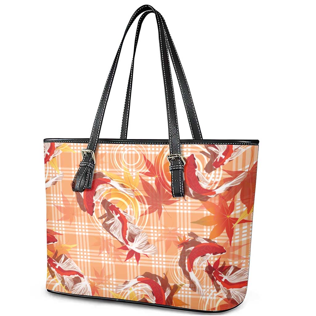 Orange Palaka Hawaii Aloha Leather Tote Bag Koi Pond Mix Japanese Maple - Polynesian Pride