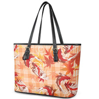 Orange Palaka Hawaii Aloha Leather Tote Bag Koi Pond Mix Japanese Maple - Polynesian Pride