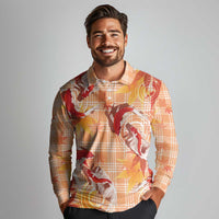 Orange Palaka Hawaii Aloha Long Sleeve Polo Shirt Koi Pond Mix Japanese Maple - Polynesian Pride