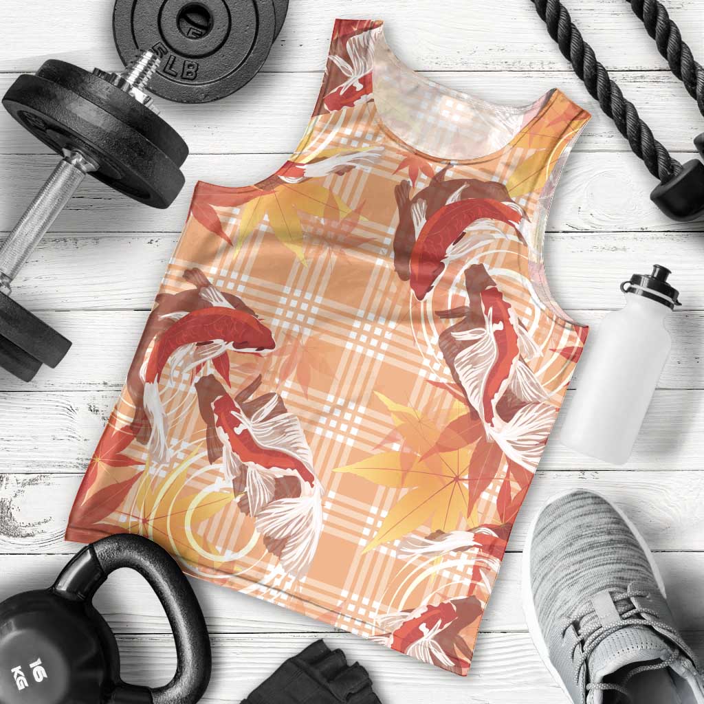 Orange Palaka Hawaii Aloha Men Tank Top Koi Pond Mix Japanese Maple - Polynesian Pride