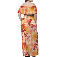 Orange Palaka Hawaii Aloha Off Shoulder Maxi Dress Koi Pond Mix Japanese Maple - Polynesian Pride
