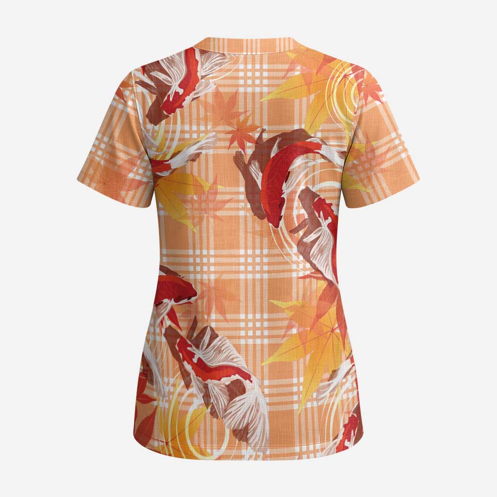 Orange Palaka Hawaii Aloha Scrub Top Koi Pond Mix Japanese Maple - Polynesian Pride