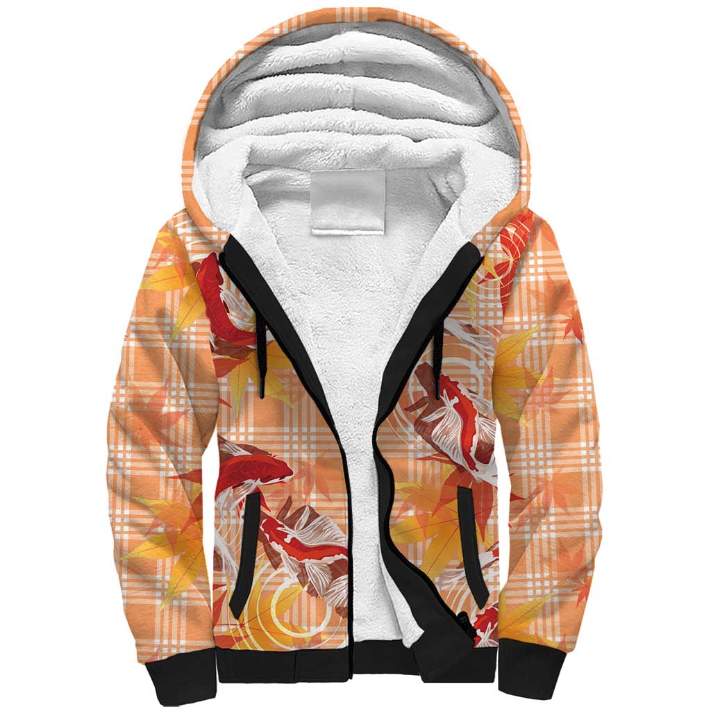 Orange Palaka Hawaii Aloha Sherpa Hoodie Koi Pond Mix Japanese Maple - Polynesian Pride
