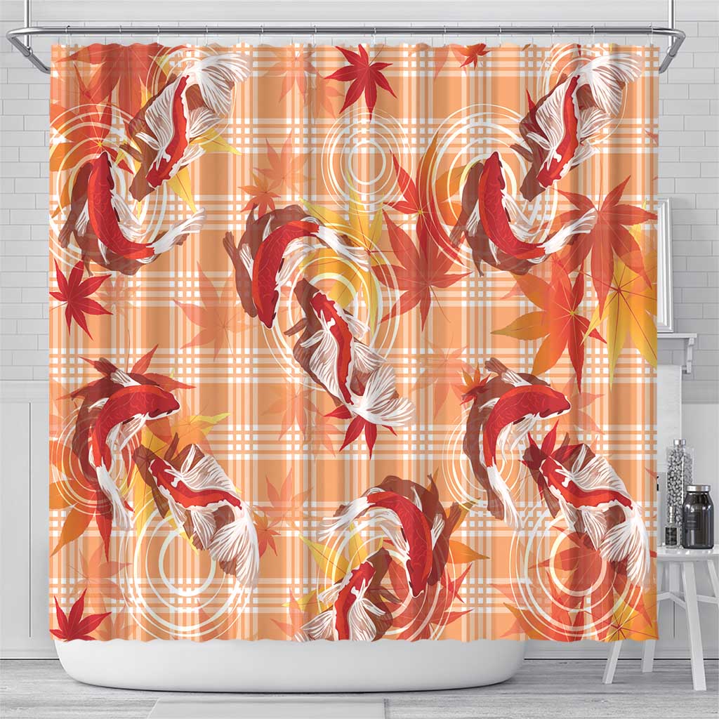 Orange Palaka Hawaii Aloha Shower Curtain Koi Pond Mix Japanese Maple - Polynesian Pride
