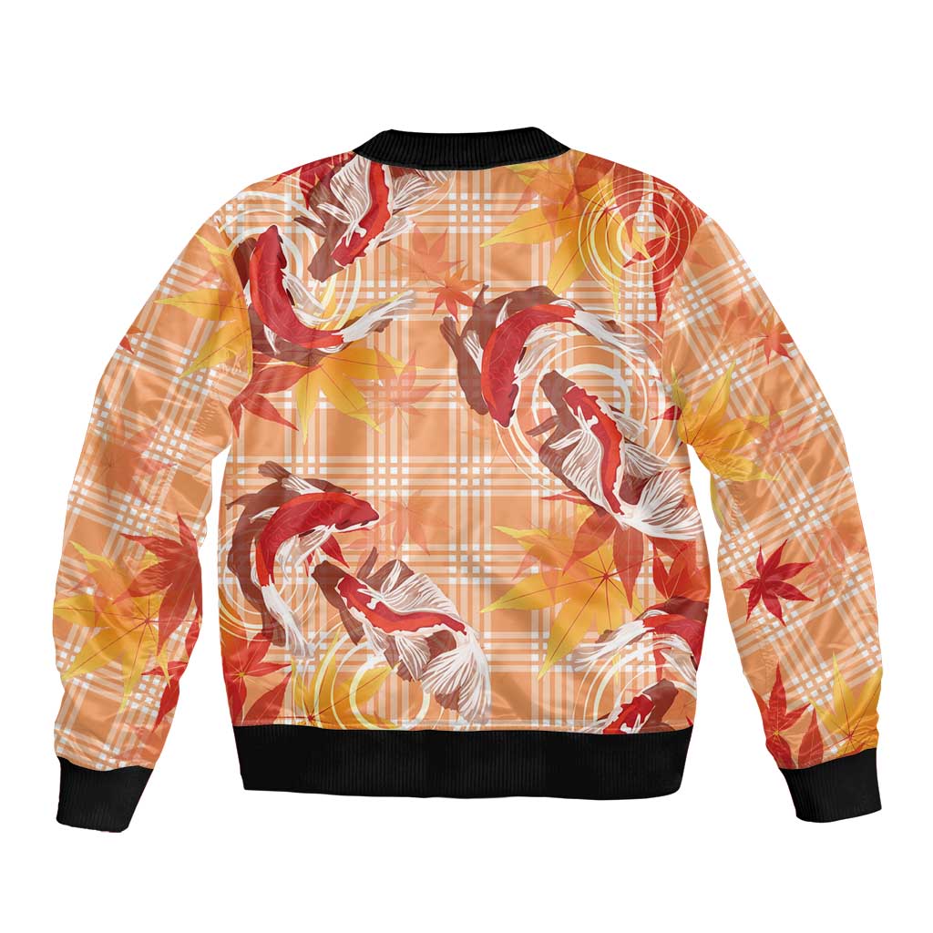 Orange Palaka Hawaii Aloha Sleeve Zip Bomber Jacket Koi Pond Mix Japanese Maple - Polynesian Pride