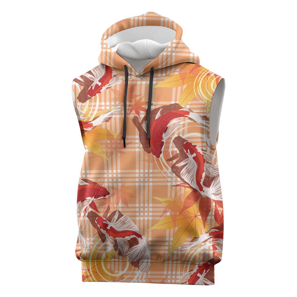 Orange Palaka Hawaii Aloha Sleeveless Hoodie Koi Pond Mix Japanese Maple - Polynesian Pride