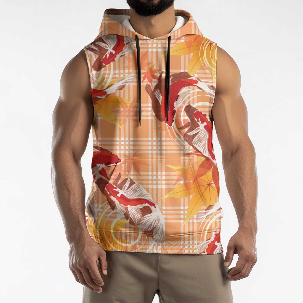 Orange Palaka Hawaii Aloha Sleeveless Hoodie Koi Pond Mix Japanese Maple - Polynesian Pride