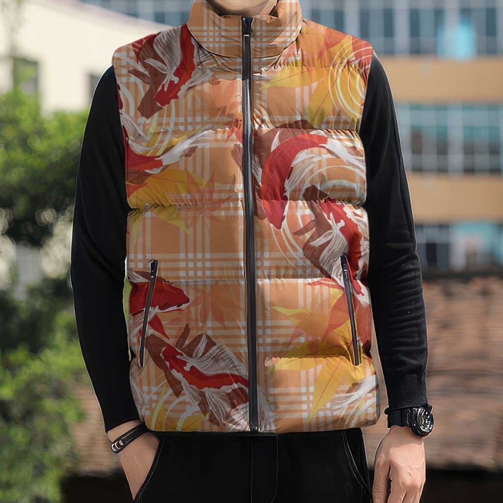 Orange Palaka Hawaii Aloha Sleeveless Puffer Jacket Koi Pond Mix Japanese Maple - Polynesian Pride