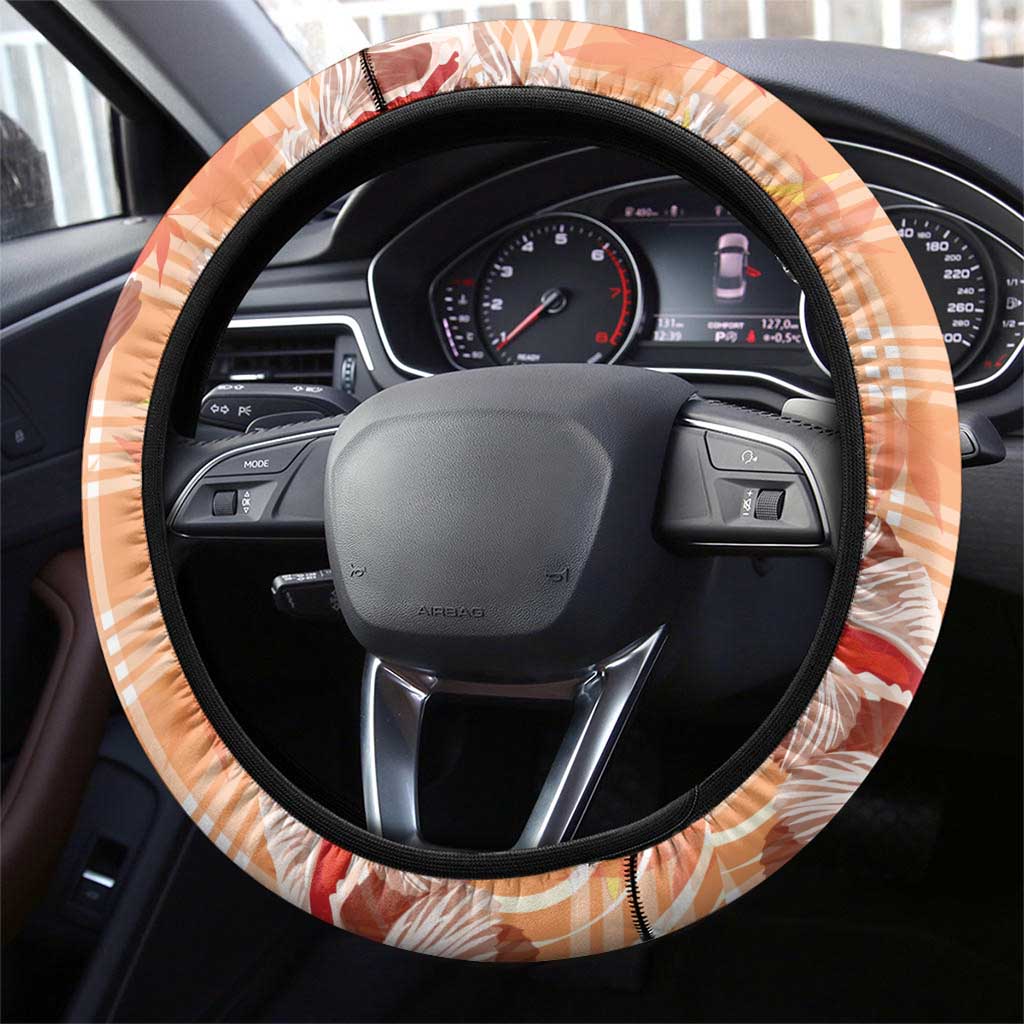 Orange Palaka Hawaii Aloha Steering Wheel Cover Koi Pond Mix Japanese Maple - Polynesian Pride