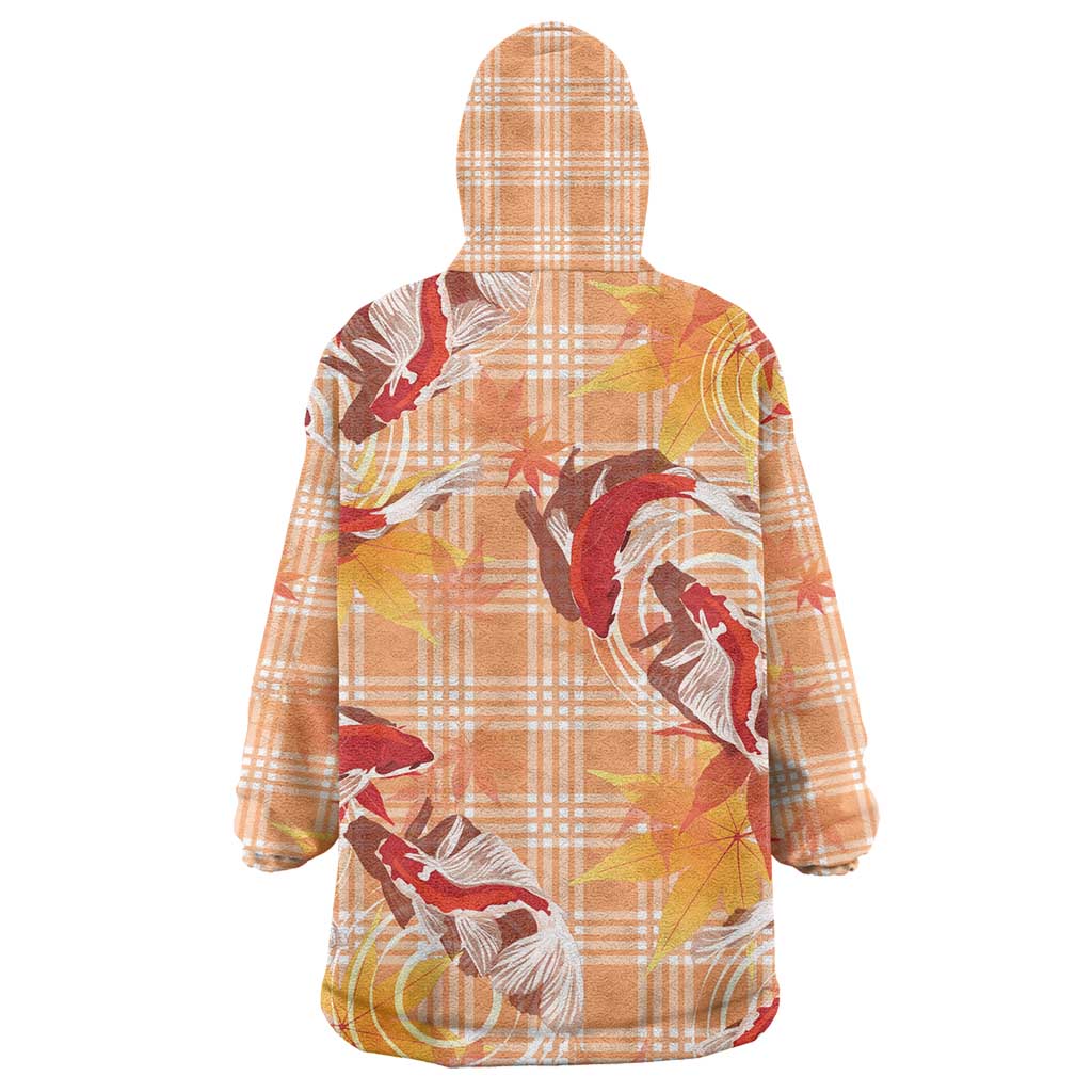Orange Palaka Hawaii Aloha Wearable Blanket Hoodie Koi Pond Mix Japanese Maple - Polynesian Pride