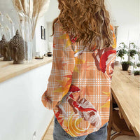 Orange Palaka Hawaii Aloha Women Casual Shirt Koi Pond Mix Japanese Maple - Polynesian Pride