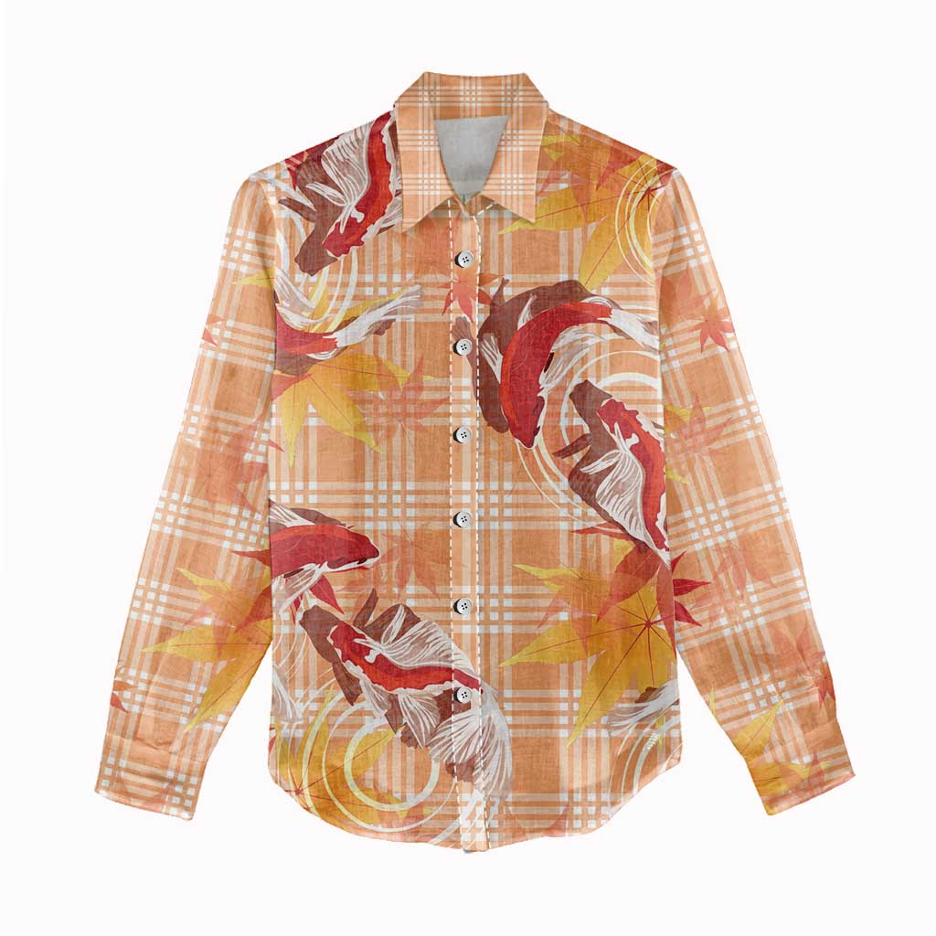 Orange Palaka Hawaii Aloha Women Casual Shirt Koi Pond Mix Japanese Maple - Polynesian Pride