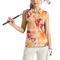 Orange Palaka Hawaii Aloha Women Sleeveless Polo Shirt Koi Pond Mix Japanese Maple - Polynesian Pride