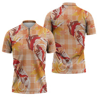Orange Palaka Hawaii Aloha Zipper Polo Shirt Koi Pond Mix Japanese Maple - Polynesian Pride