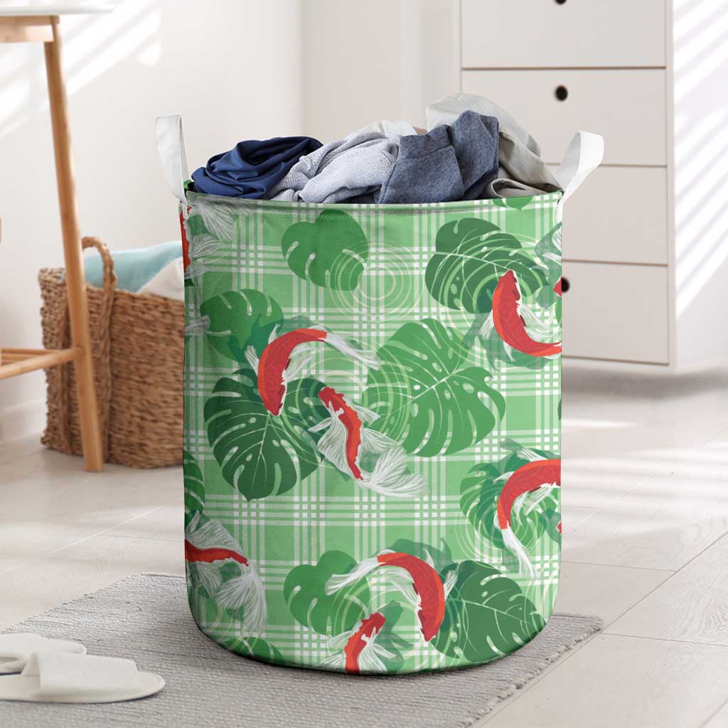 Lime Palaka Hawaii Aloha Laundry Basket Koi Pond Mix Monstera LT7 Lime Green - Polynesian Pride