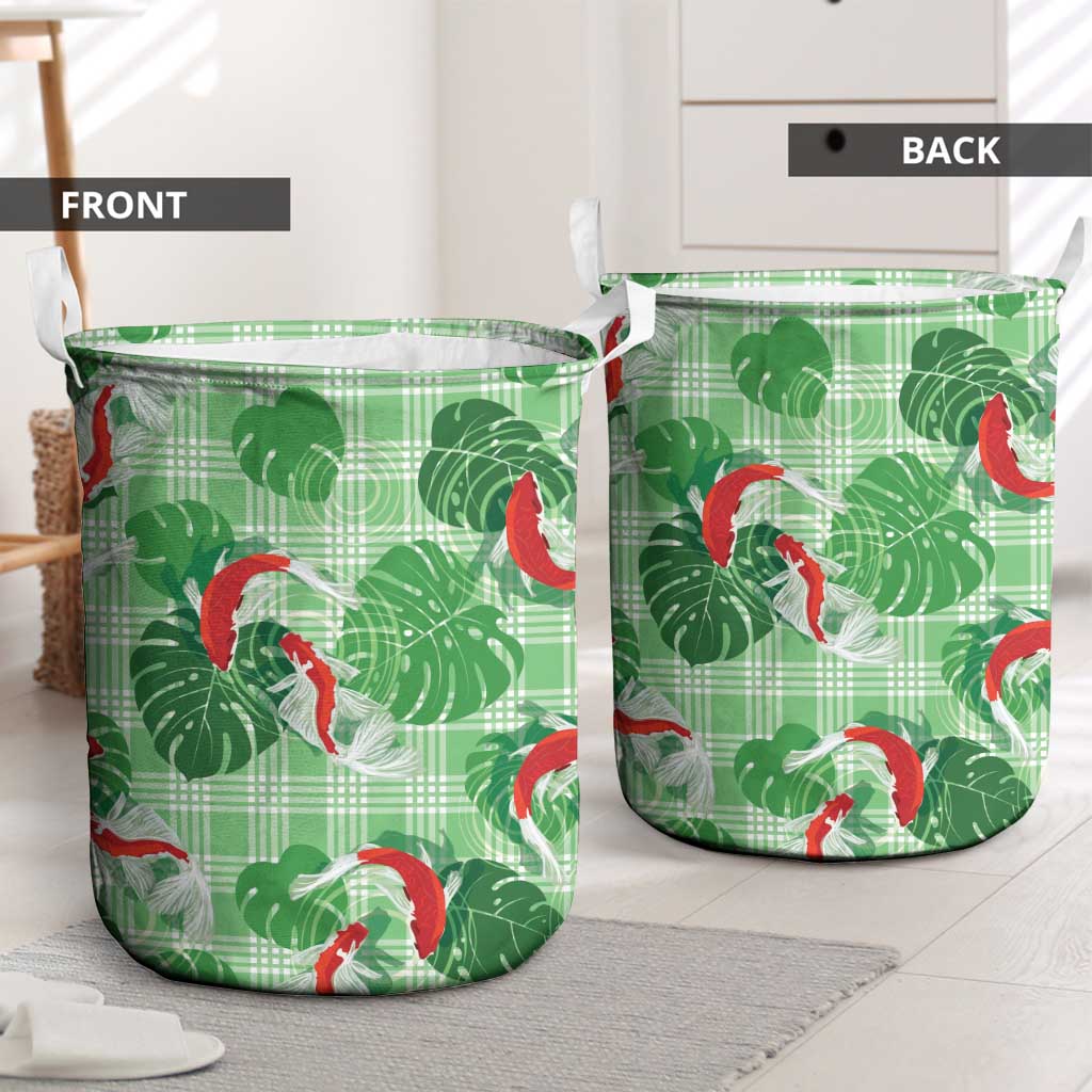 Lime Palaka Hawaii Aloha Laundry Basket Koi Pond Mix Monstera LT7 - Polynesian Pride