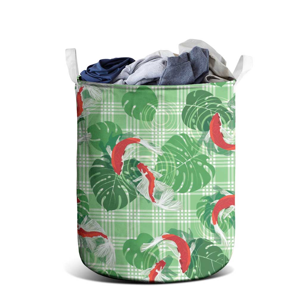 Lime Palaka Hawaii Aloha Laundry Basket Koi Pond Mix Monstera LT7 - Polynesian Pride