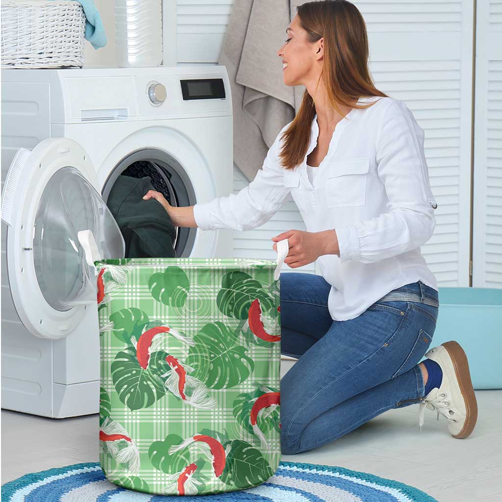 Lime Palaka Hawaii Aloha Laundry Basket Koi Pond Mix Monstera LT7 - Polynesian Pride